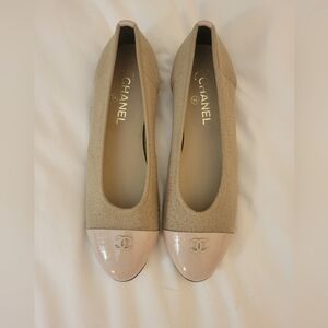 Chanel Beige Fabric and Leather Ballet Flats, size Euro 41.5
